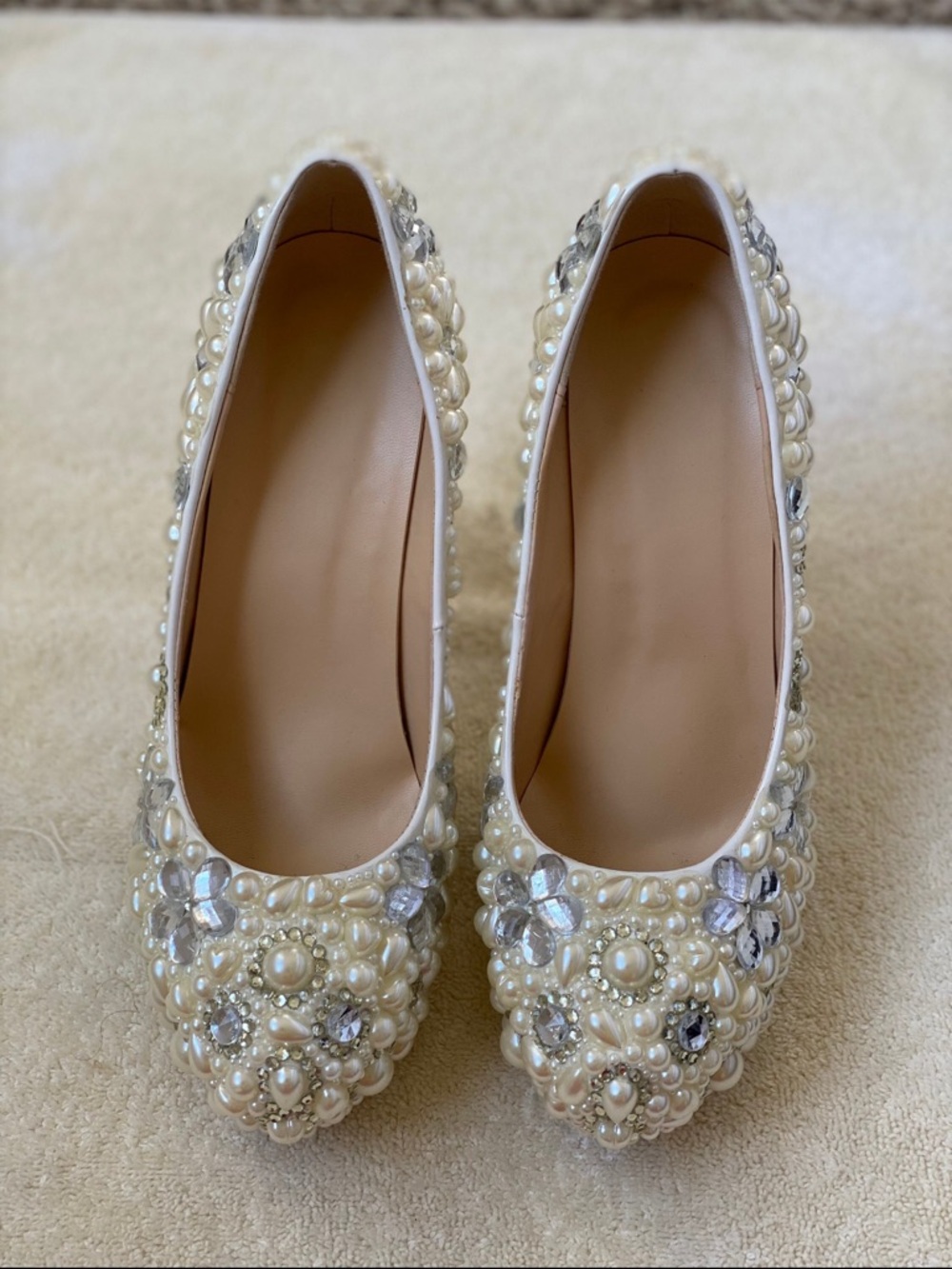 Beaded Pearl and Crystal Women's Platform Heels - Ivory
